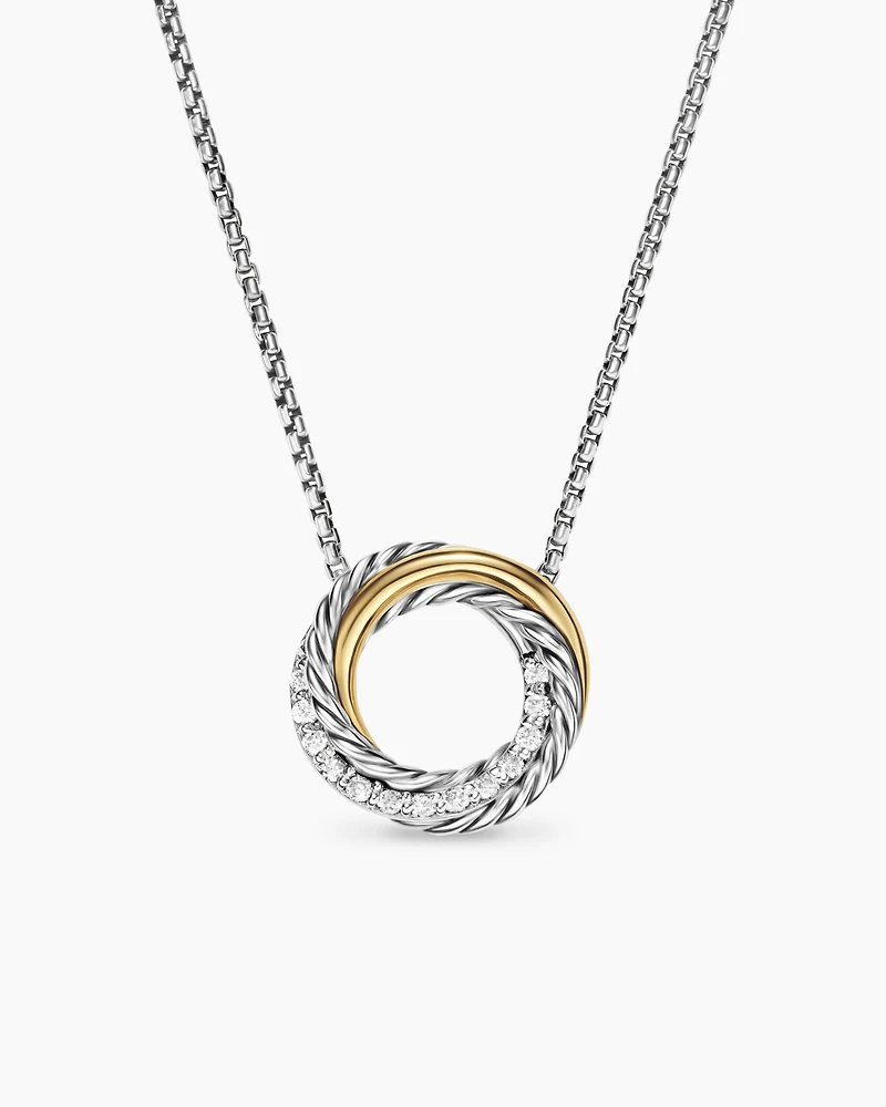 Crossover Pendant Necklace in Sterling Silver with 18K Yellow Gold and Diamonds, 14.5mm