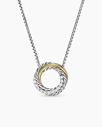 Crossover Pendant Necklace in Sterling Silver with 18K Yellow Gold and Diamonds, 14.5mm