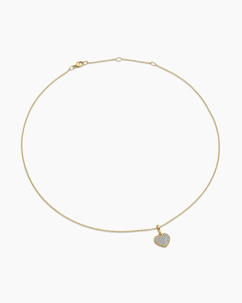 Cable Collectibles® Pavé Plate Heart Necklace in 18K Yellow Gold with Diamonds