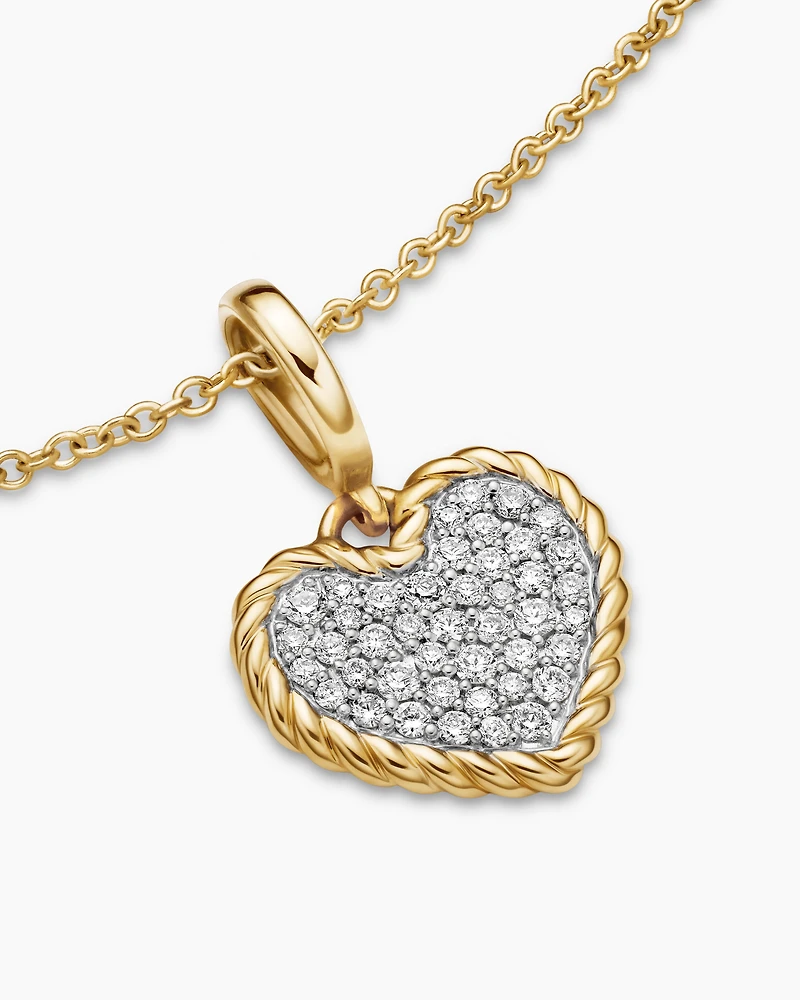 Cable Collectibles® Pavé Plate Heart Necklace in 18K Yellow Gold with Diamonds
