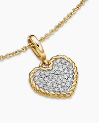 Cable Collectibles® Pavé Plate Heart Necklace in 18K Yellow Gold with Diamonds