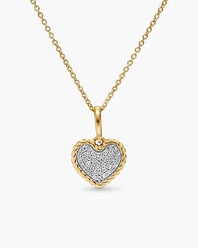 Cable Collectibles® Pavé Plate Heart Necklace in 18K Yellow Gold with Diamonds