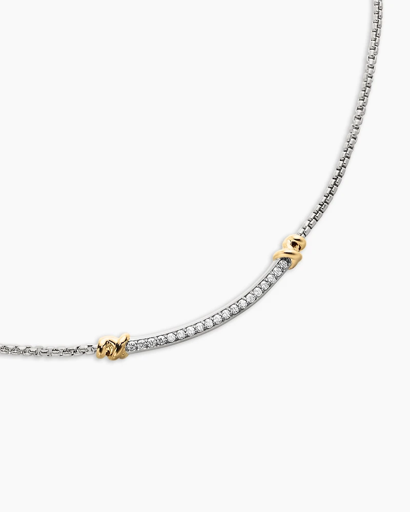 Petite Helena Wrap Station Necklace in Sterling Silver with 18K Yellow Gold and Diamonds, 29mm