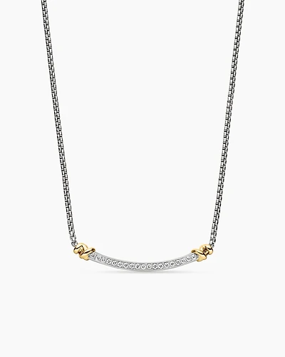 Petite Helena Wrap Station Necklace in Sterling Silver with 18K Yellow Gold and Diamonds, 29mm