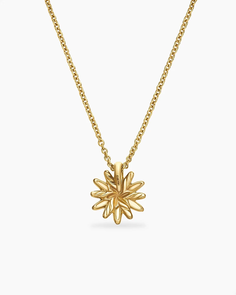 Petite Starburst Pendant Necklace in 18K Yellow Gold with Diamonds, 10.5mm