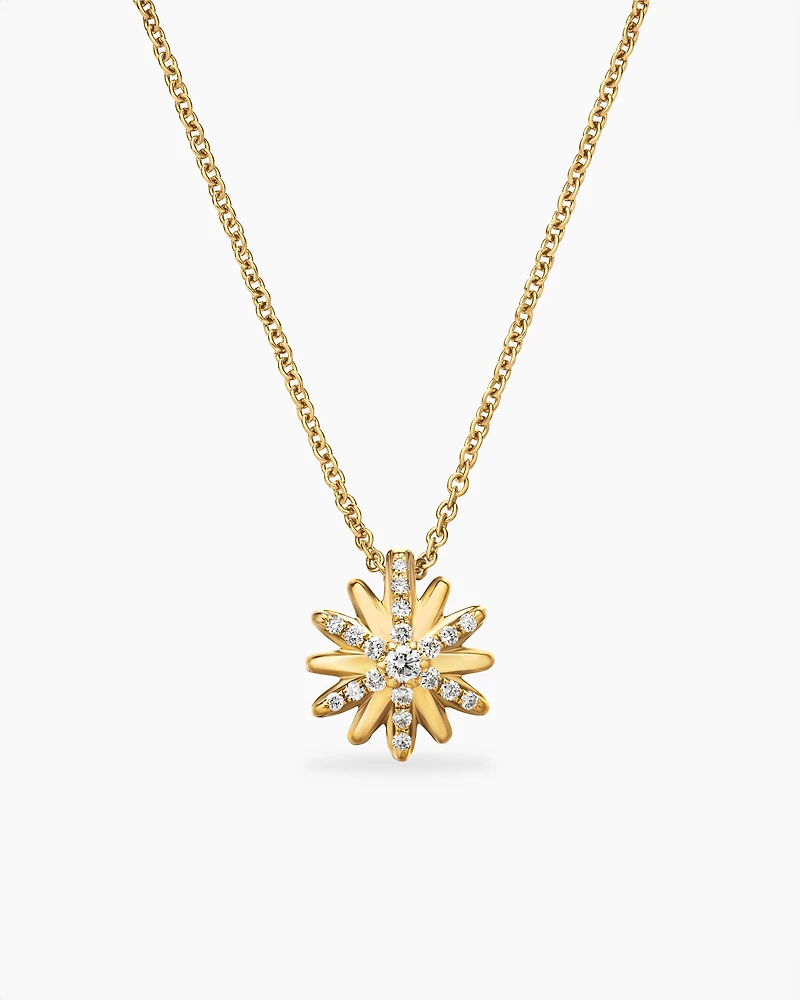 Petite Starburst Pendant Necklace in 18K Yellow Gold with Diamonds, 10.5mm
