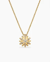 Petite Starburst Pendant Necklace in 18K Yellow Gold with Diamonds, 10.5mm