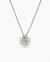 Petite Starburst Pendant Necklace in Sterling Silver with Diamonds, 10.5mm