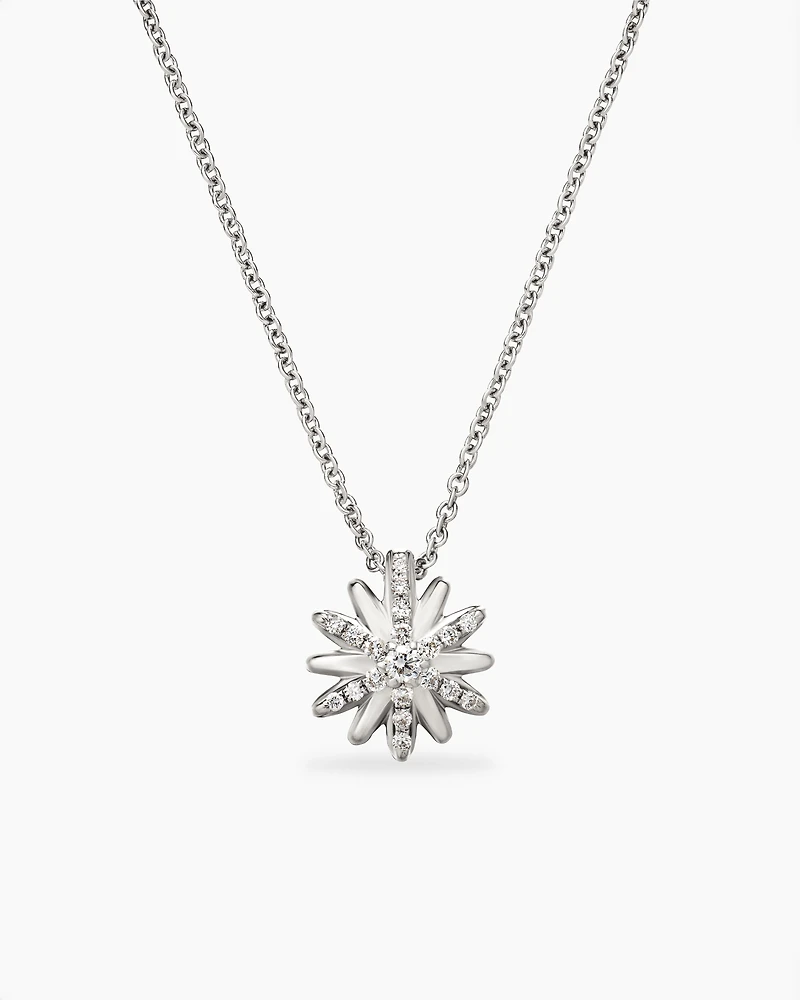Petite Starburst Pendant Necklace in Sterling Silver with Diamonds, 10.5mm