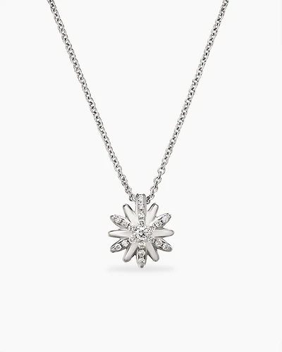 Petite Starburst Pendant Necklace in Sterling Silver with Diamonds, 10.5mm