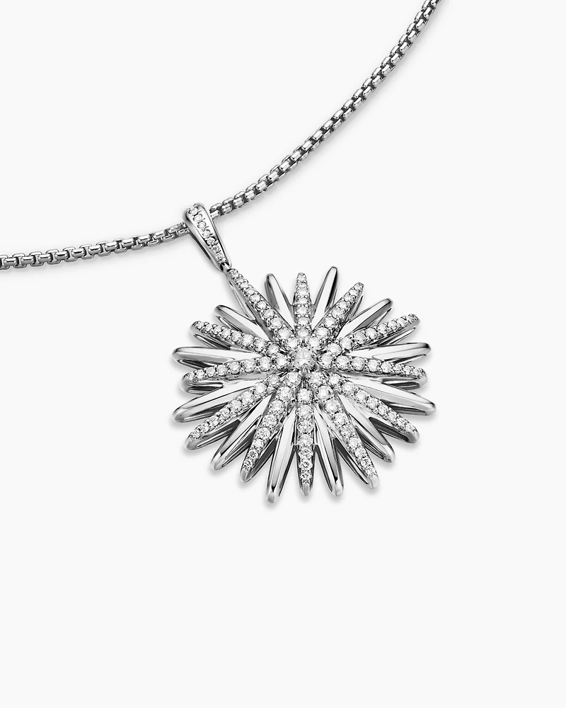 Starburst Pendant in Sterling Silver with Diamonds, 32mm