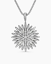Starburst Pendant in Sterling Silver with Diamonds, 32mm