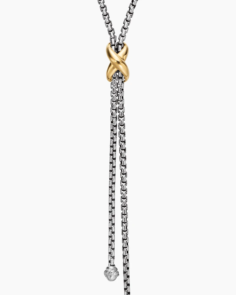 Petite X Lariat Necklace in Sterling Silver with 18K Yellow Gold