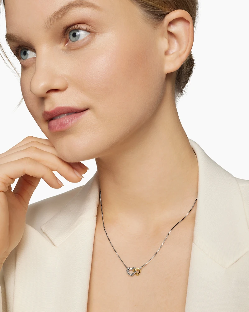 Cable Collectibles® Interlocking Heart Necklace in Sterling Silver with 18K Yellow Gold, 16.4mm