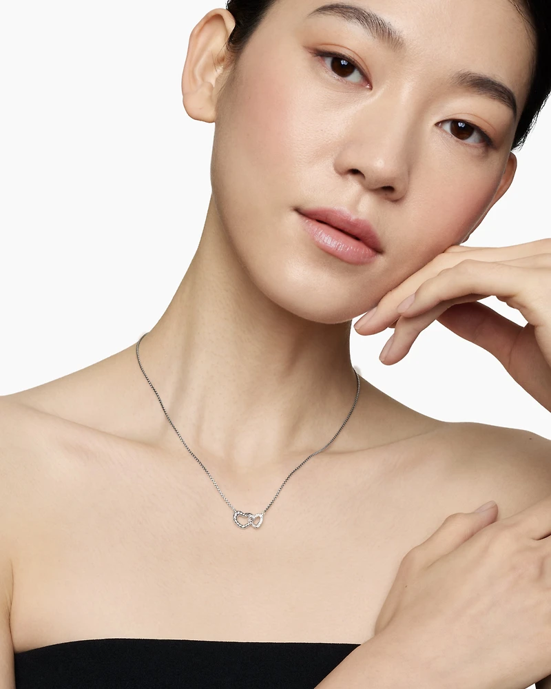 Cable Collectibles® Interlocking Heart Necklace in Sterling Silver with Diamonds, 16.4mm
