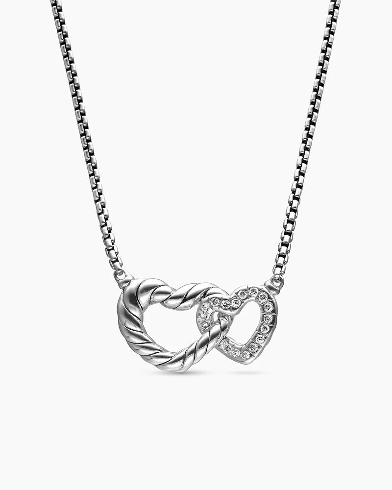 Cable Collectibles® Interlocking Heart Necklace in Sterling Silver with Diamonds, 16.4mm