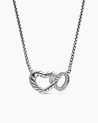 Cable Collectibles® Interlocking Heart Necklace in Sterling Silver with Diamonds, 16.4mm