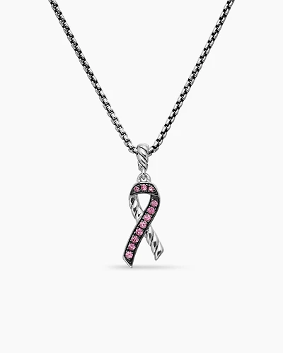 Cable Collectibles® Ribbon Necklace in Sterling Silver with Pink Sapphires, 24.4mm