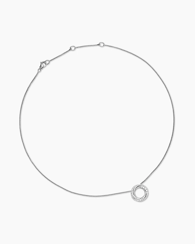 Petite Pavé Crossover Pendant Necklace in 18K Gold with Diamonds
