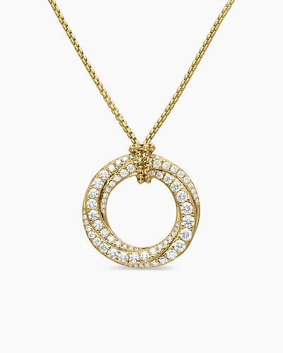 Pavé Crossover Pendant Necklace in 18K Yellow Gold with Diamonds, 21mm
