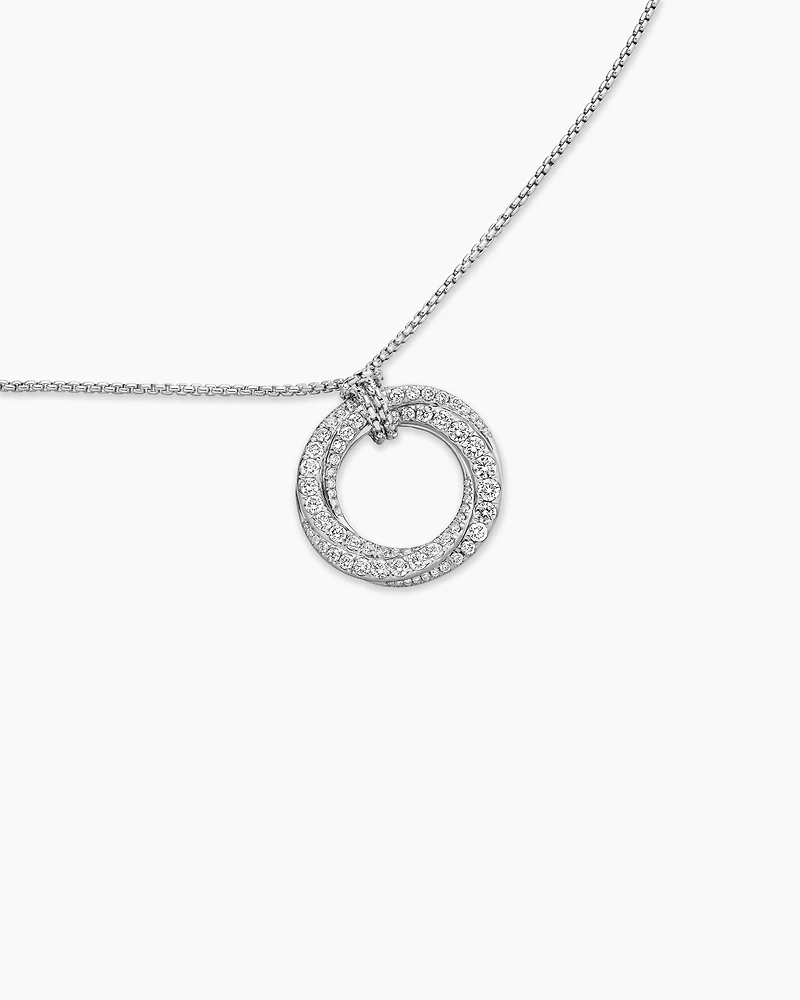 Pavé Crossover Pendant Necklace in 18K White Gold with Diamonds