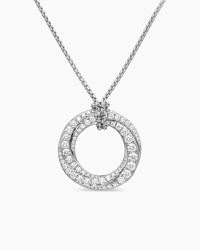 Pavé Crossover Pendant Necklace in 18K White Gold with Diamonds