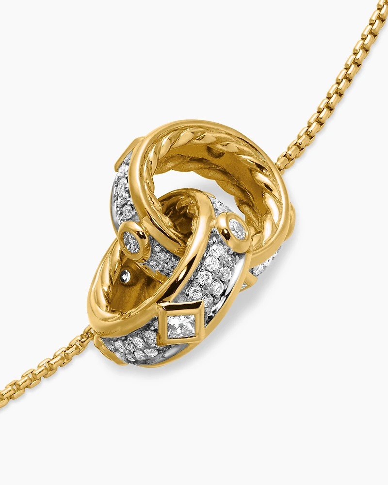 Modern Renaissance Double Pendant Necklace in 18K Yellow Gold with Diamonds, 16.4mm