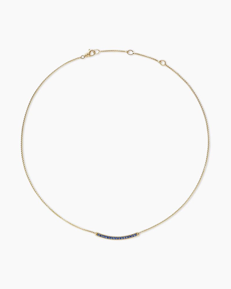 Petite Pavé Bar Necklace in 18K Yellow Gold with Blue Sapphires, 1.25mm