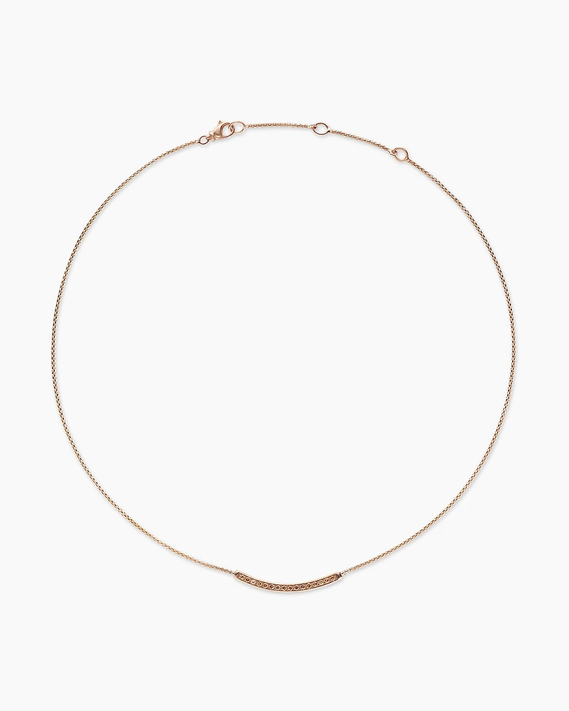 Petite Pavé Bar Necklace in 18K Rose Gold with Cognac Diamonds, 1.25mm