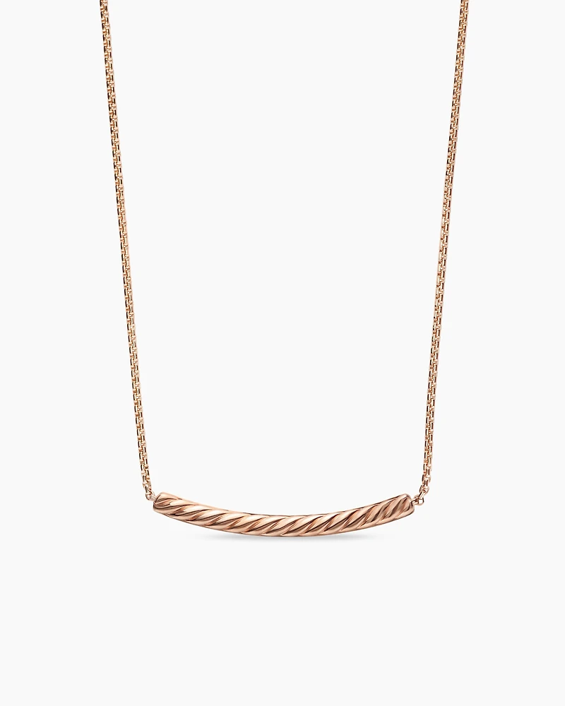 Petite Pavé Bar Necklace in 18K Rose Gold with Cognac Diamonds, 1.25mm