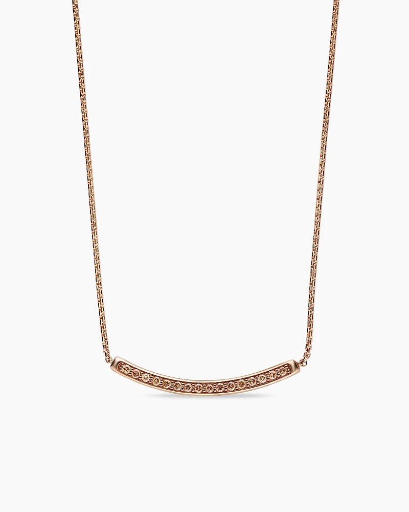 Petite Pavé Bar Necklace in 18K Rose Gold with Cognac Diamonds, 1.25mm