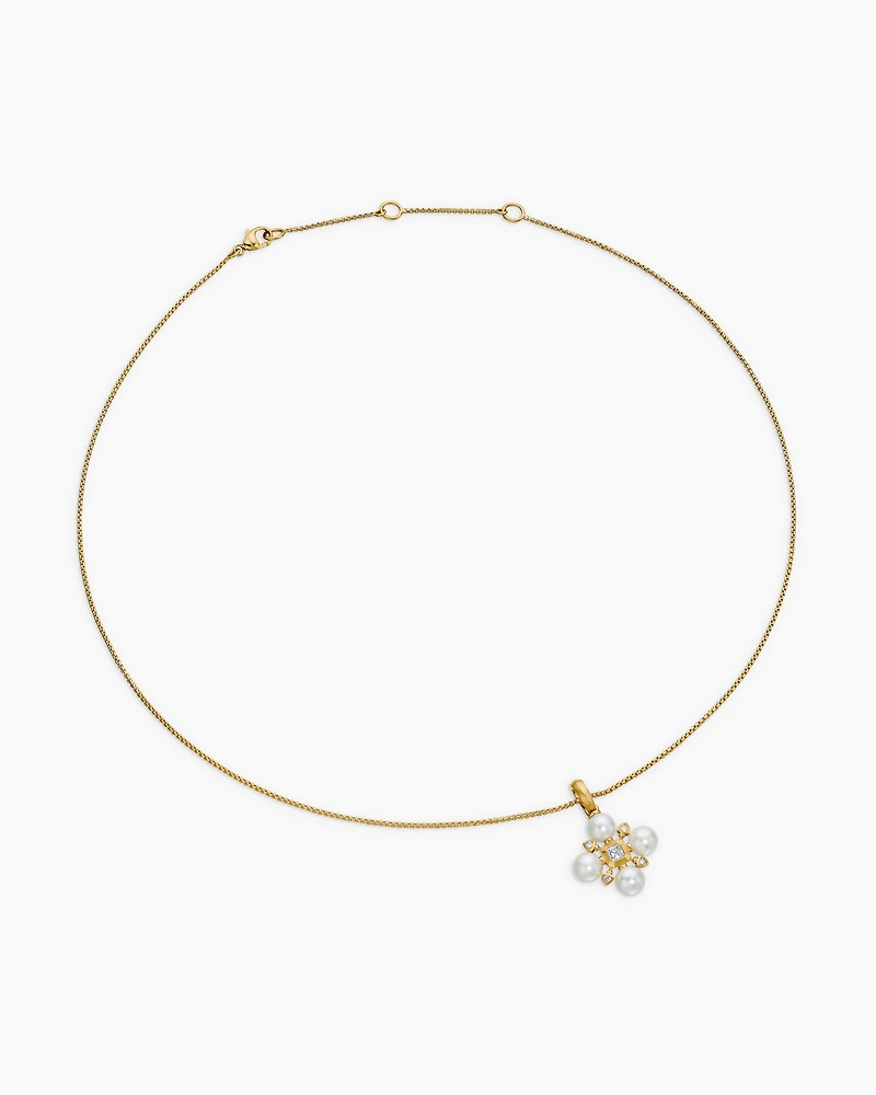 Renaissance Pearl Necklace in 18K Yellow Gold with Pearls and Diamonds, 20mm