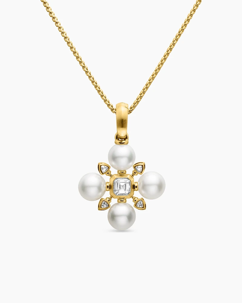 Renaissance Pearl Necklace in 18K Yellow Gold with Pearls and Diamonds, 20mm