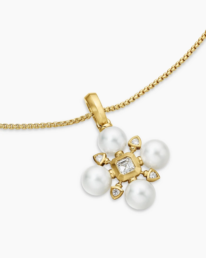 Renaissance Pearl Necklace in 18K Yellow Gold with Pearls and Diamonds, 20mm