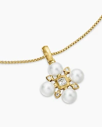 Renaissance Pearl Necklace in 18K Yellow Gold with Pearls and Diamonds, 20mm