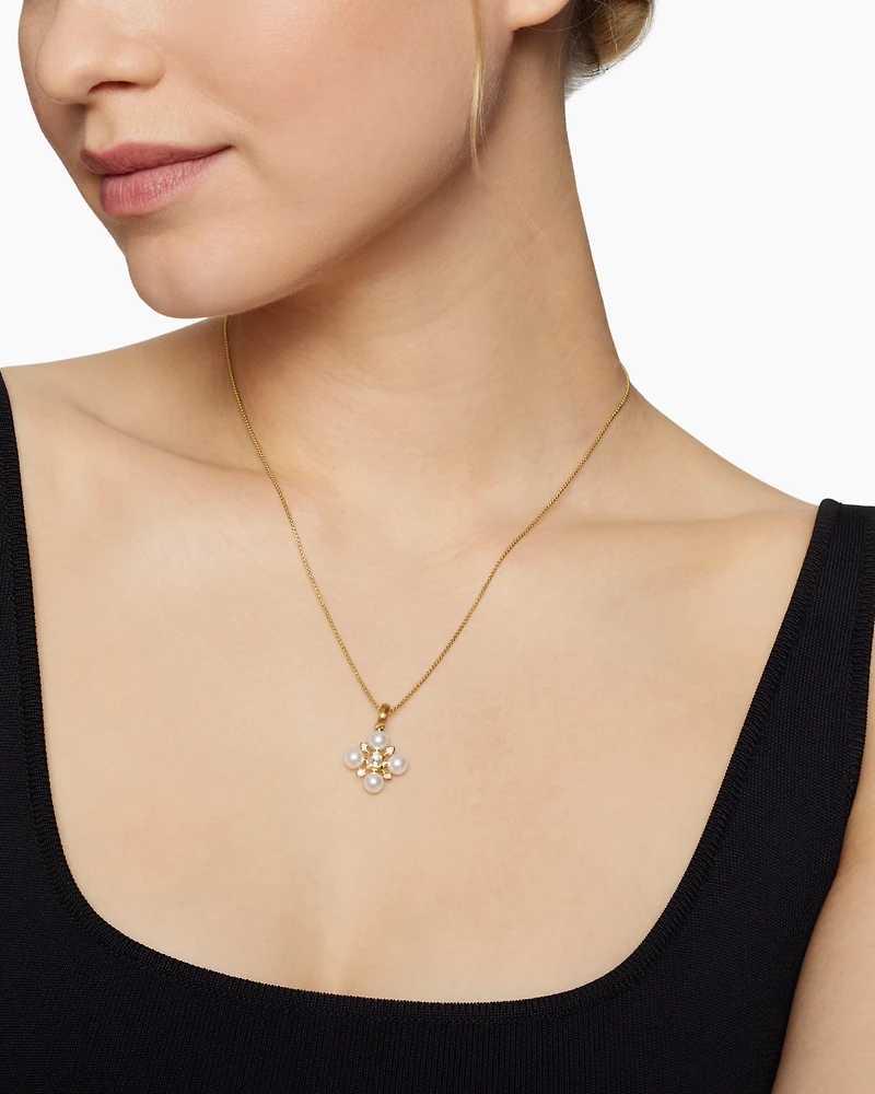 Renaissance Pearl Necklace in 18K Yellow Gold with Pearls and Diamonds, 20mm
