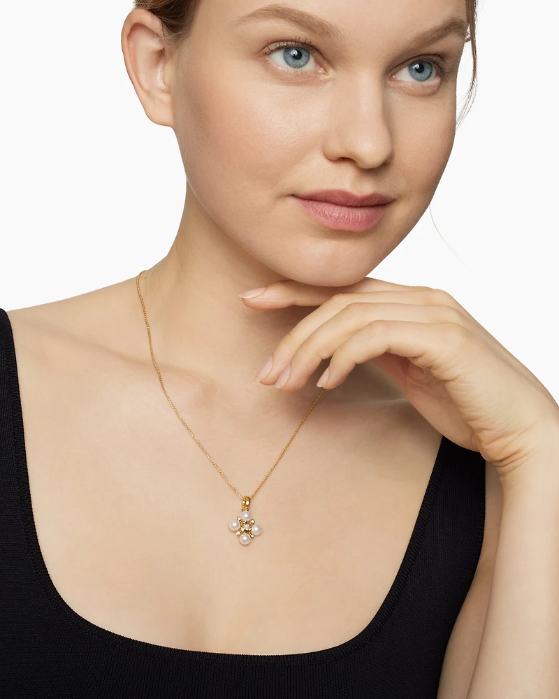 Renaissance Pearl Necklace in 18K Yellow Gold with Pearls and Diamonds, 20mm