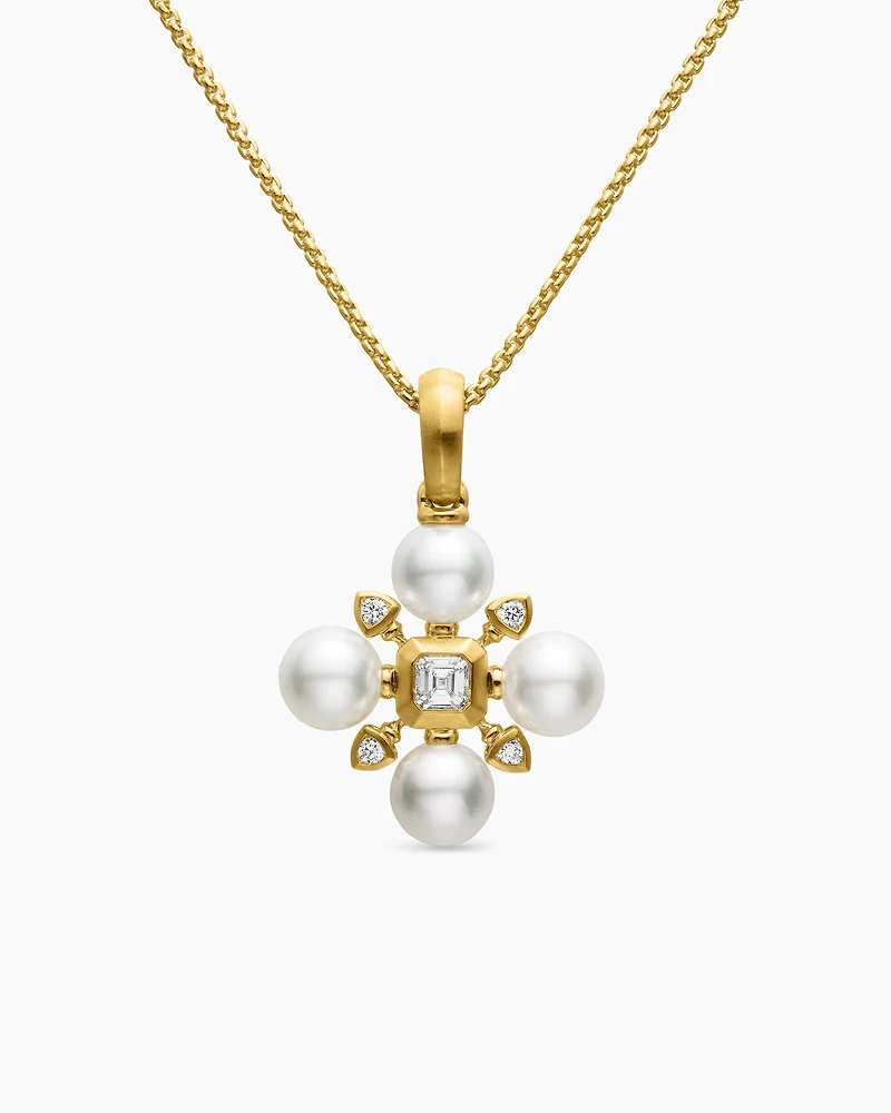 Renaissance Pearl Necklace in 18K Yellow Gold with Pearls and Diamonds, 20mm