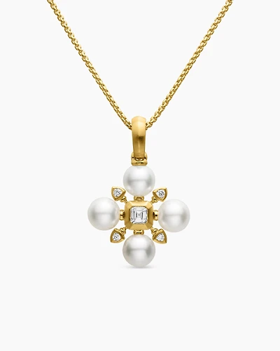 Renaissance Pearl Necklace in 18K Yellow Gold with Pearls and Diamonds, 20mm