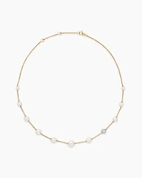 Pearl and Pavé Station Necklace in 18K Yellow Gold with Pearls and Diamonds