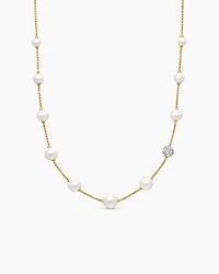 Pearl and Pavé Station Necklace in 18K Yellow Gold with Pearls and Diamonds