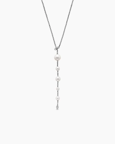 Pearl and Pavé Y Necklace in Sterling Silver with Pearls and Diamonds