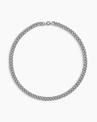 Curb Chain Necklace in Sterling Silver with Diamonds, 7mm