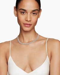 Curb Chain Necklace in Sterling Silver with Diamonds, 7mm