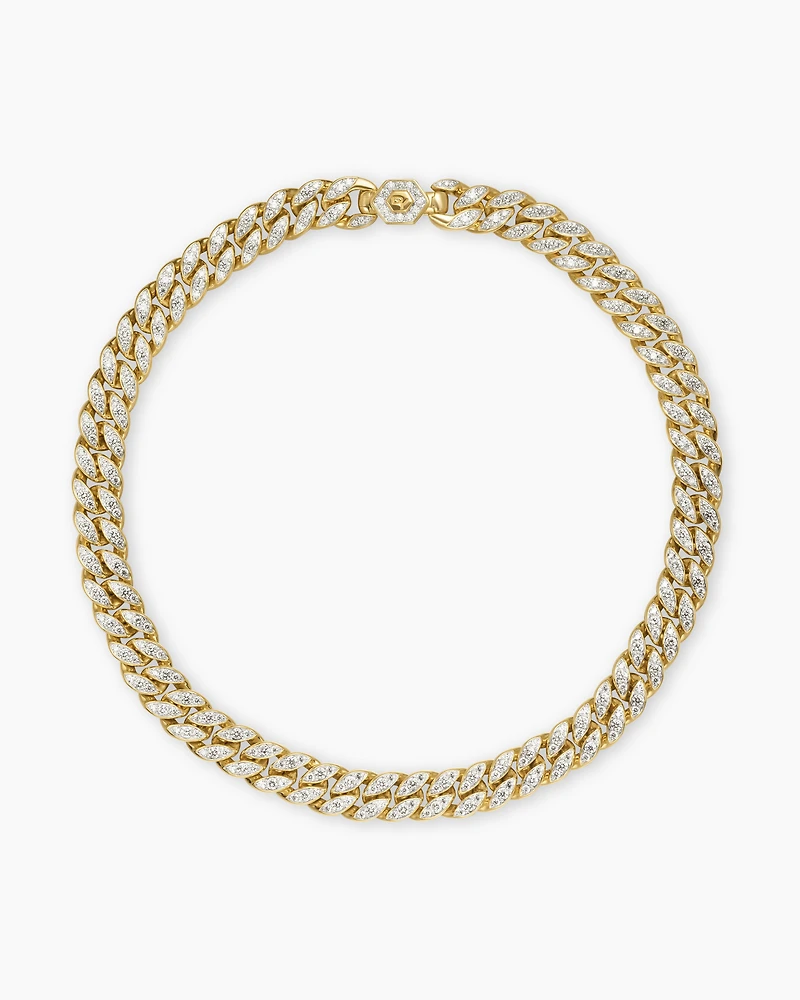 Curb Chain Necklace 18K Yellow Gold with Diamonds, 11.5mm