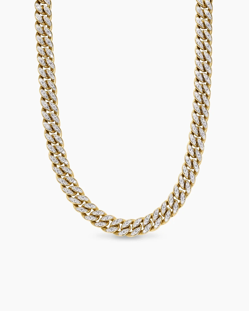 Curb Chain Necklace 18K Yellow Gold with Diamonds, 11.5mm