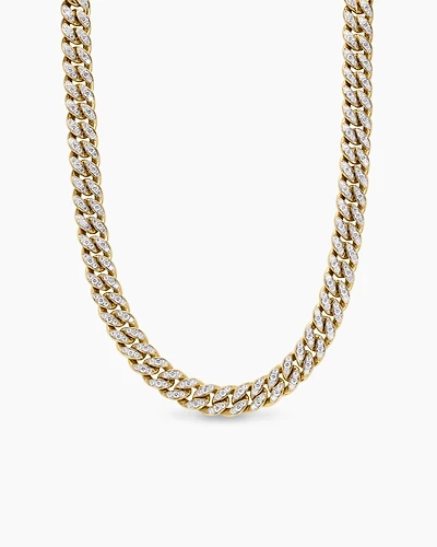 Curb Chain Necklace 18K Yellow Gold with Diamonds, 11.5mm