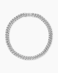 Curb Chain Necklace Sterling Silver with Diamonds, 11.5mm