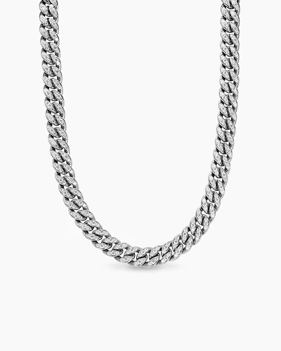 Curb Chain Necklace Sterling Silver with Diamonds, 11.5mm