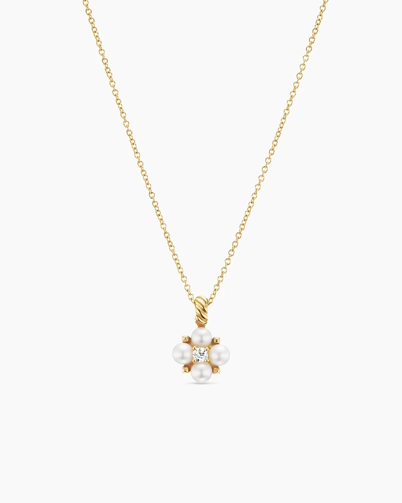 Petite Modern Renaissance® Pearl Pendant Necklace in 18K Yellow Gold with Diamond, 7.3mm